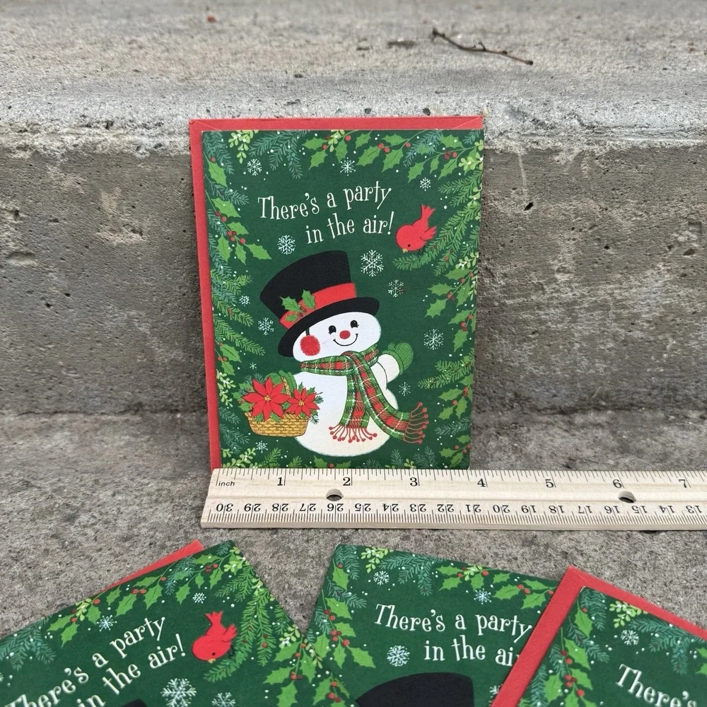 Vtg Hallmark Snowman Christmas Party Invitations‎ 4 Cards With Envelopes